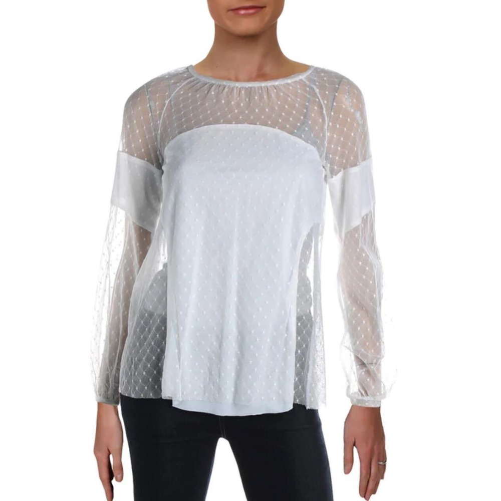 BCBGMAXAZRIA Women Off White Sheer Mesh Blouse XXS CHC15A24-101 New